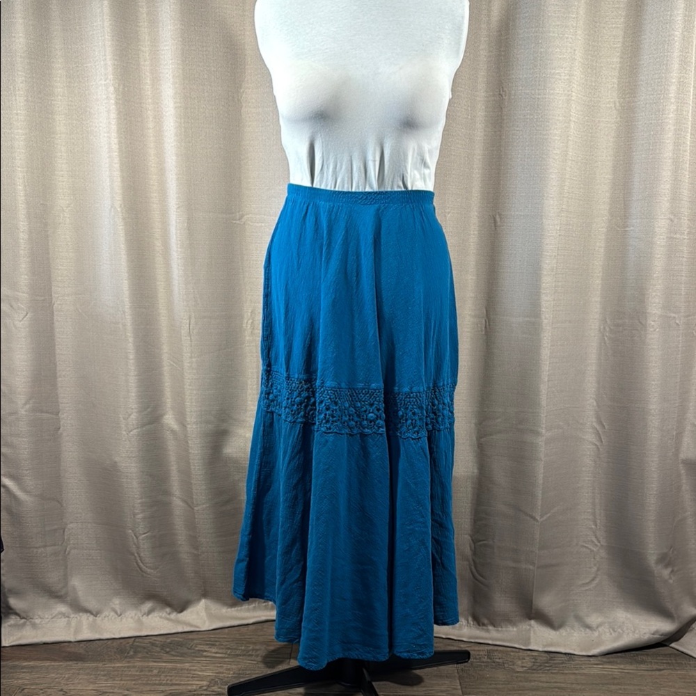 Blue Maxi Skirt with Crochet Detail | M